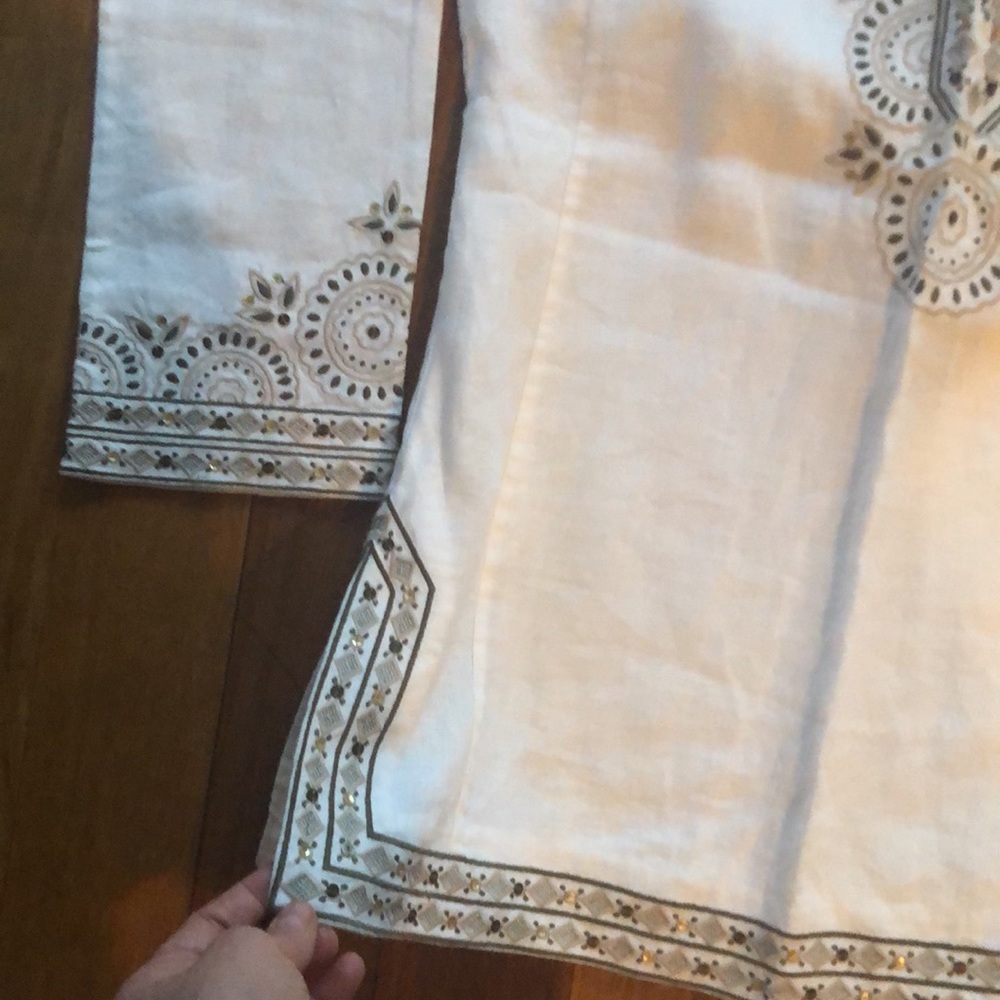J. Crew Cream Linen Tunic w/ Embroidery, High Neck, and Side Vents NWT size XS - Picture 3 of 8